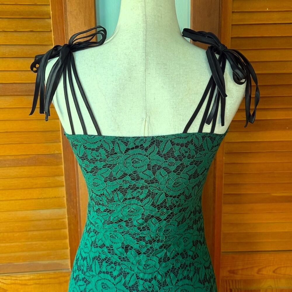 Voodoo Vixen Gothic Fairy Dark Fairycore Beetle Lover Green & Black Lace Dress S - Picture 6 of 6
